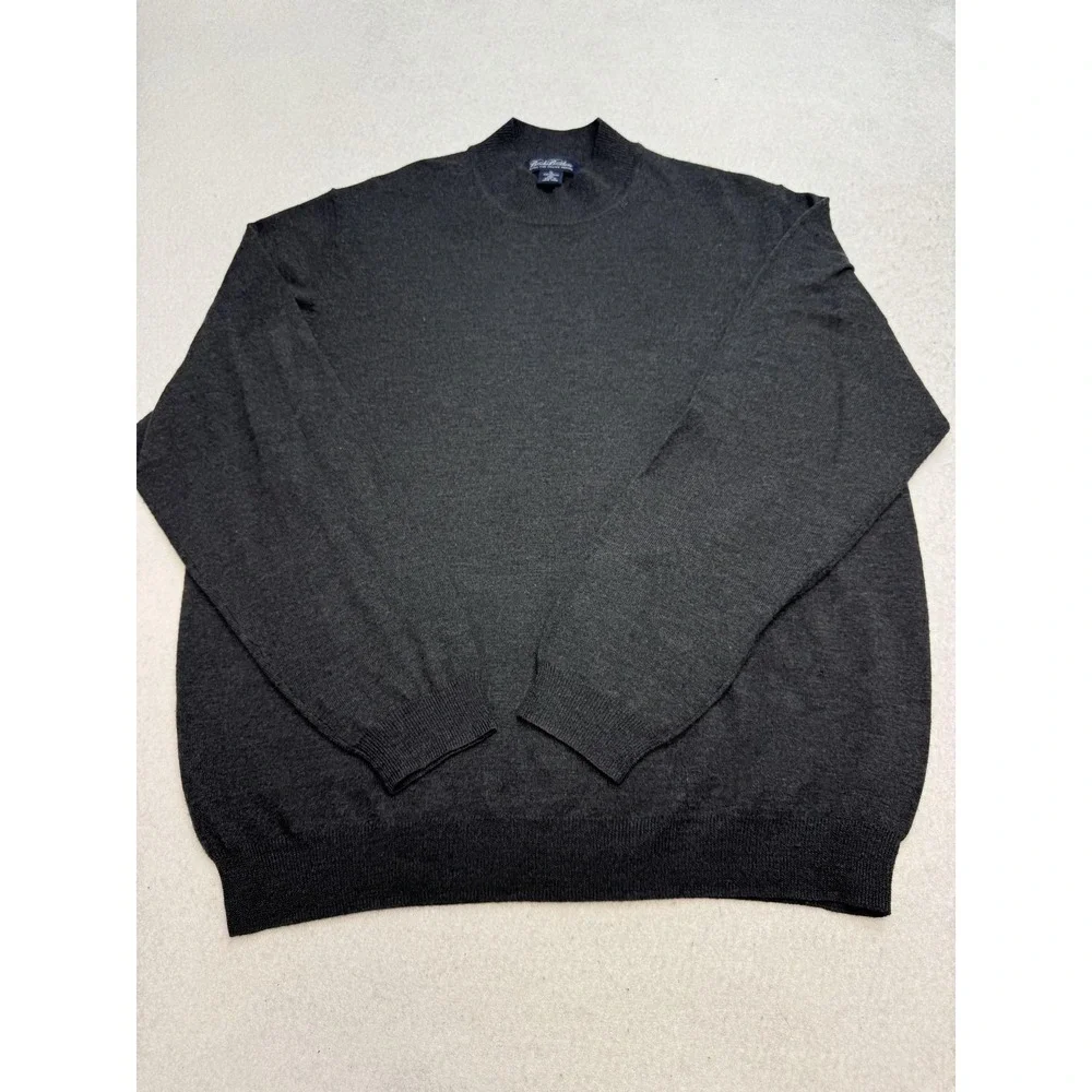 Brooks Brothers Sweater Mens XL Gray Extra Fine Merino Wool Crewneck Knit